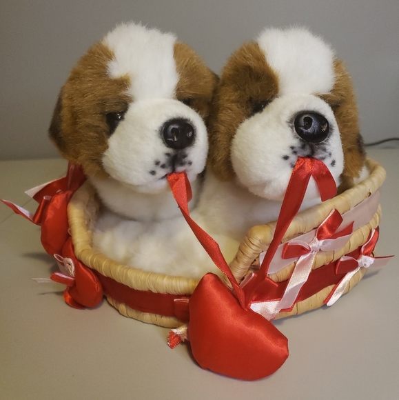 Prima Classic Other - E&J Prima Classic Collection Stuffed Plush 2 Puppies in Basket. Valentine's Day